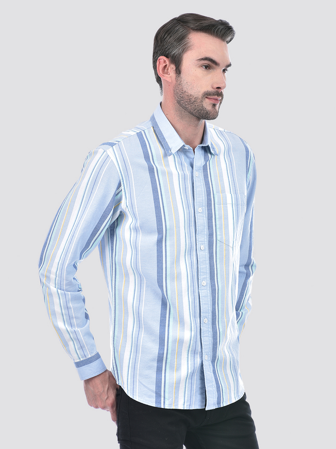 Numero Uno Men Blue Multi-Striped Cotton Shirt